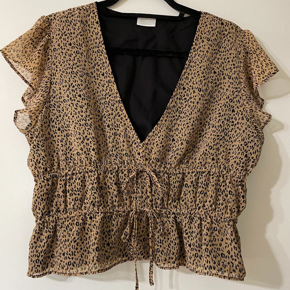 Leopard Print Tie-Front Blouse – Size XL